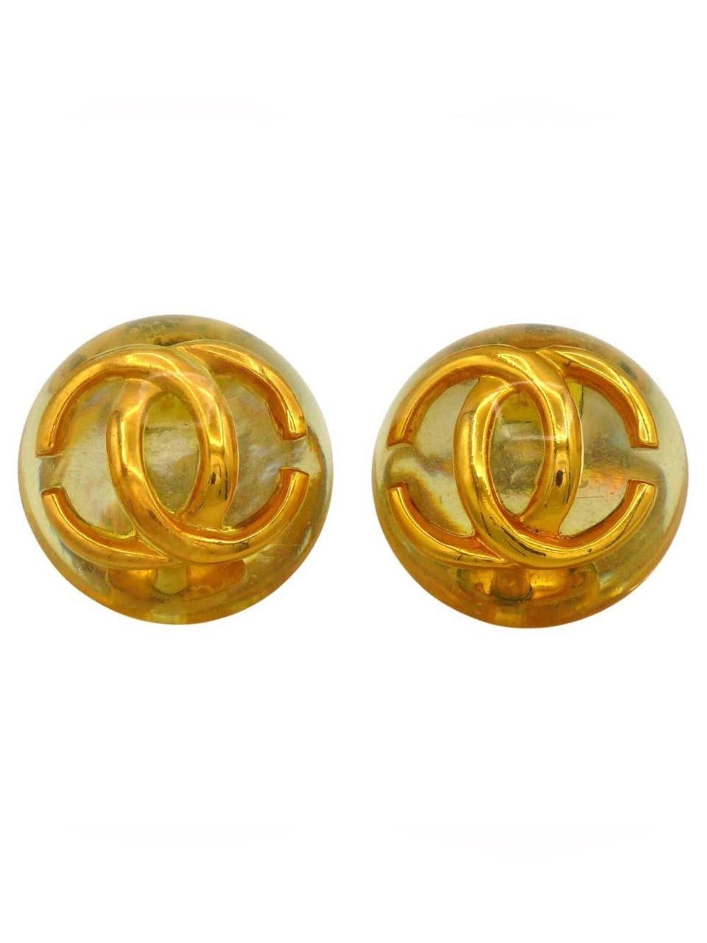 CHANEL Iconic Vintage Massive Domed Resin CC Clip On Earrings by Karl Lagerfeld